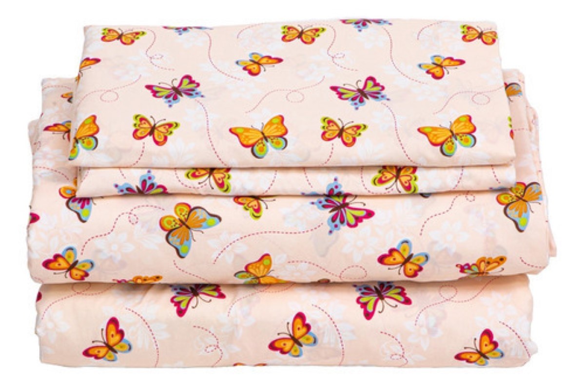 Sábanas Matrimoniales Microfibra Estampado Color Butterfly mariposas naranjas