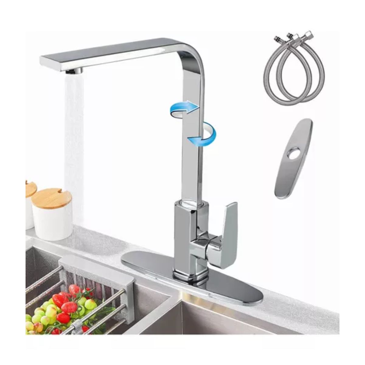 Mezcladora Para Fregadero Grifo Monomando Cocina Con Cubierta Gris 