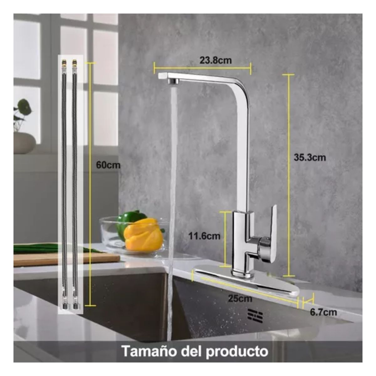Mezcladora Para Fregadero Grifo Monomando Cocina Con Cubierta Gris 