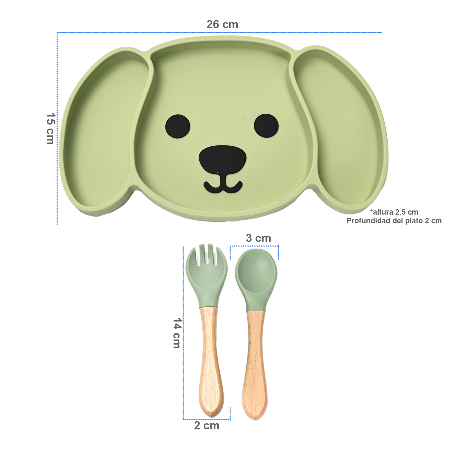 Plato para Bebé con Cubiertos, Plato en Silicona Libre de BPA para Niños, Vajilla para Bebé.