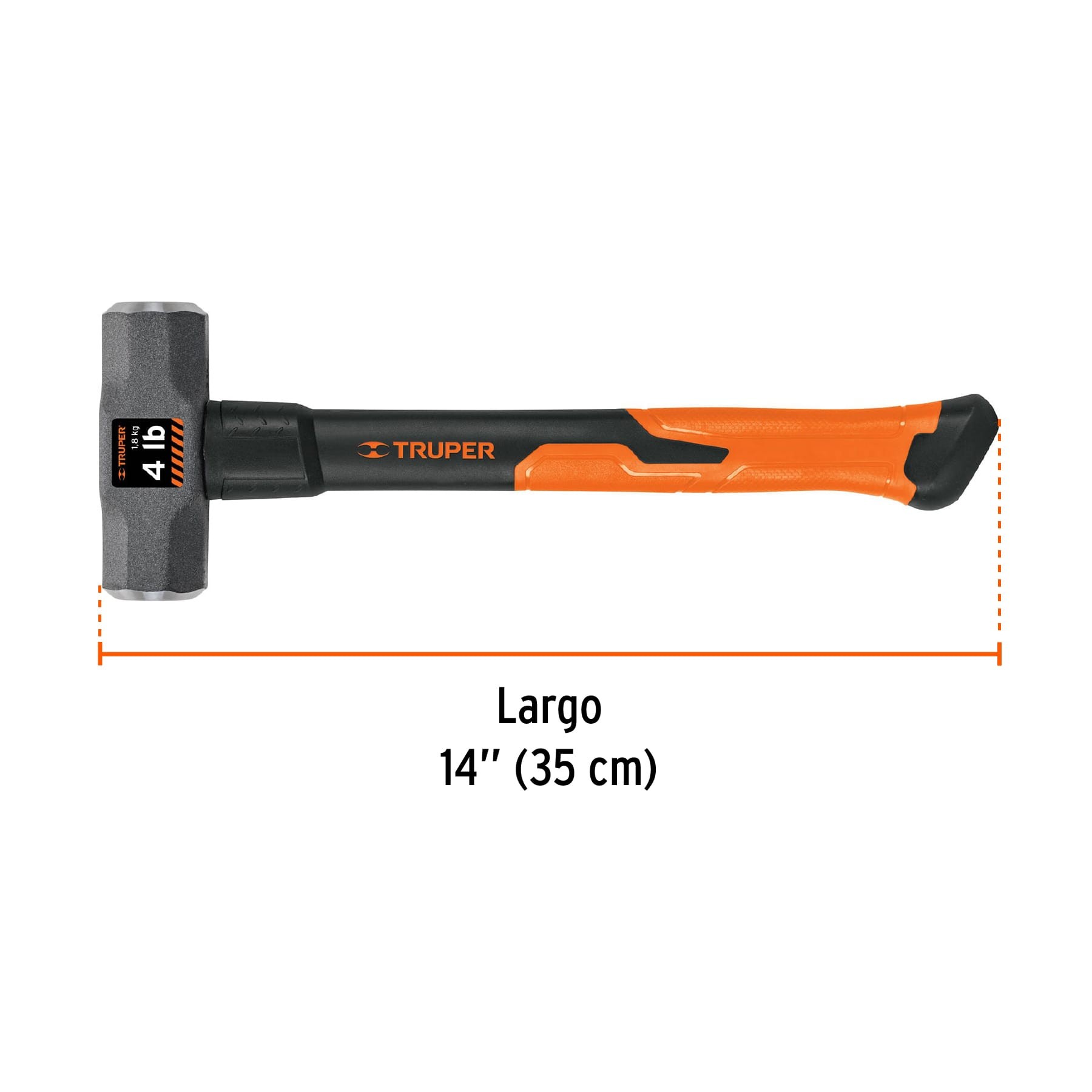 MARRO OCTAGONAL 4 LB, MANGO DE FIBRA DE VIDRIO 14", TRUPER 16536