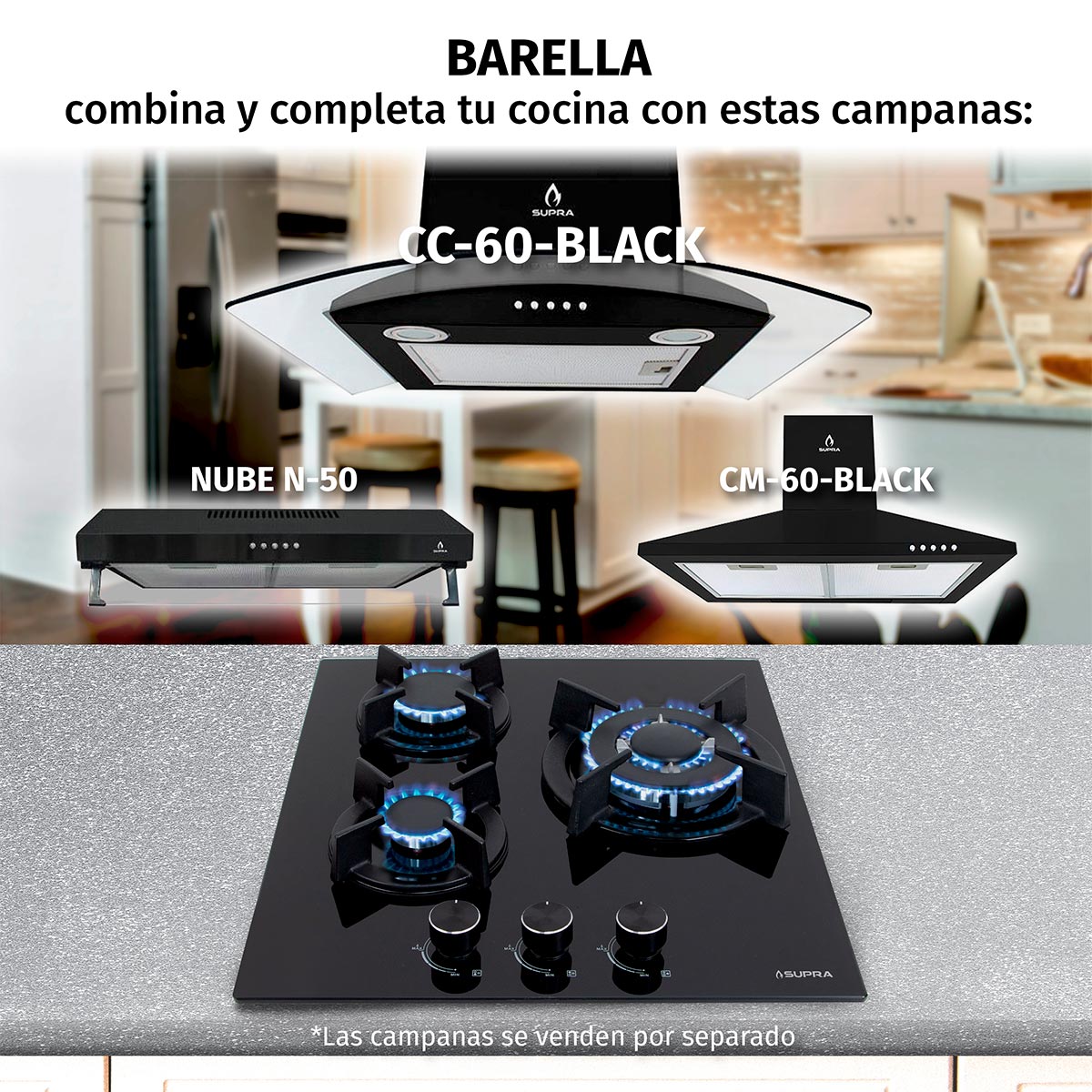 Parrilla A Gas Empotrable BARELLA Supra De 45cm Con 3 Quemadores