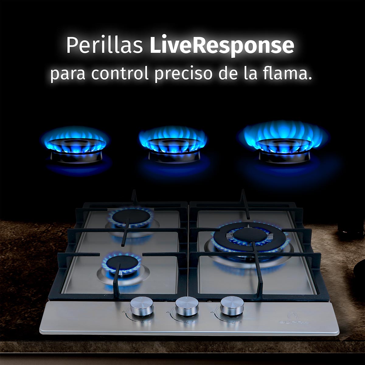 Supra Parrilla A Gas Empotrable BERARDI  45cm En Acero 3 Quemadores