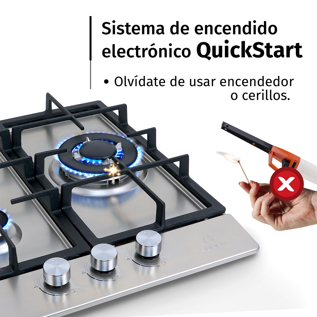 Supra Parrilla A Gas Empotrable BERARDI  45cm En Acero 3 Quemadores