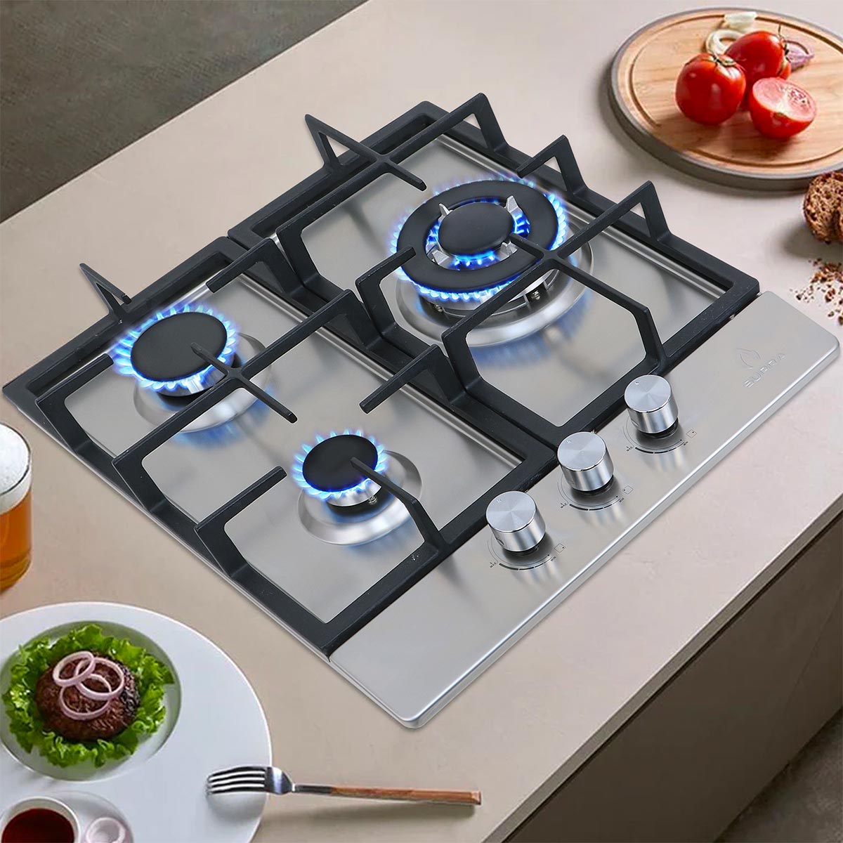 Supra Parrilla A Gas Empotrable BERARDI  45cm En Acero 3 Quemadores