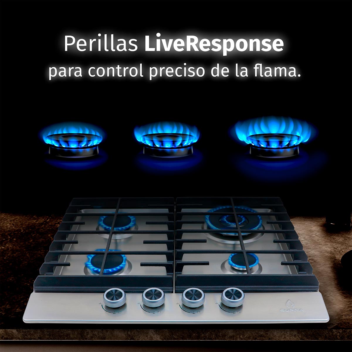 Parrilla Gas Supra 4 Quemadores Empotrable IMPERIA De 60cm En Acero