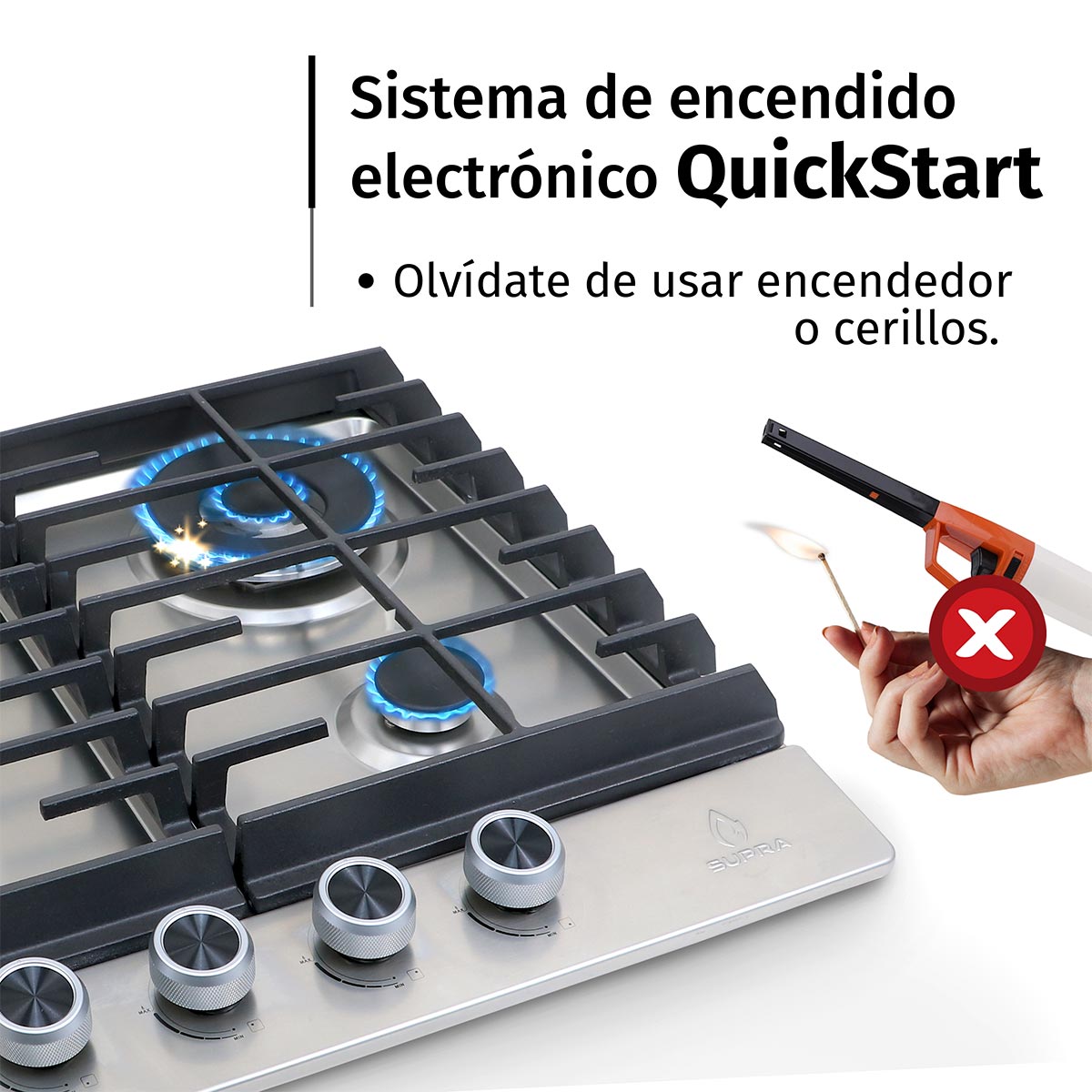 Parrilla Gas Supra 4 Quemadores Empotrable IMPERIA De 60cm En Acero