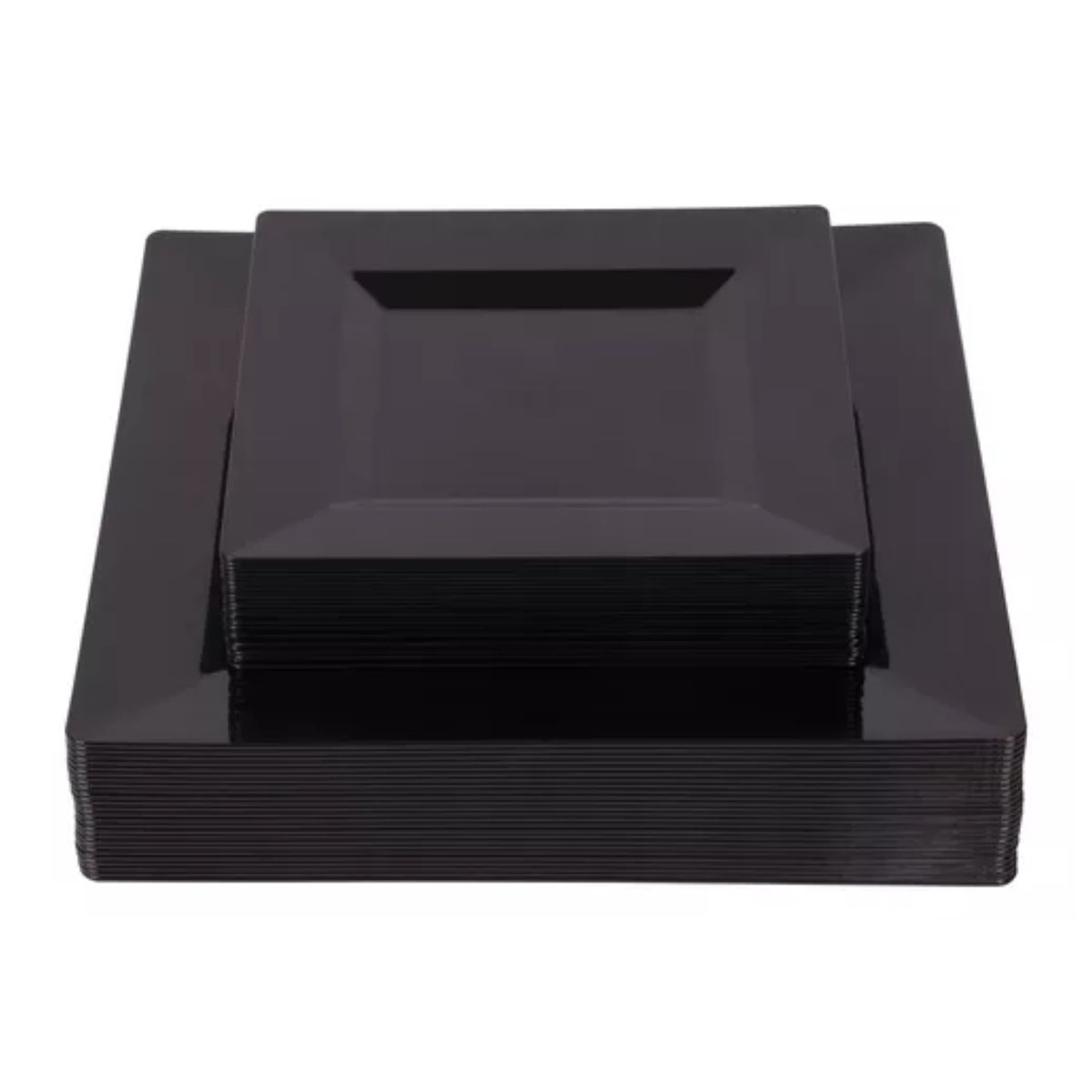 50 Platos Desechables Cuadrados Elegantes, Fiesta, Plástico NEGRO