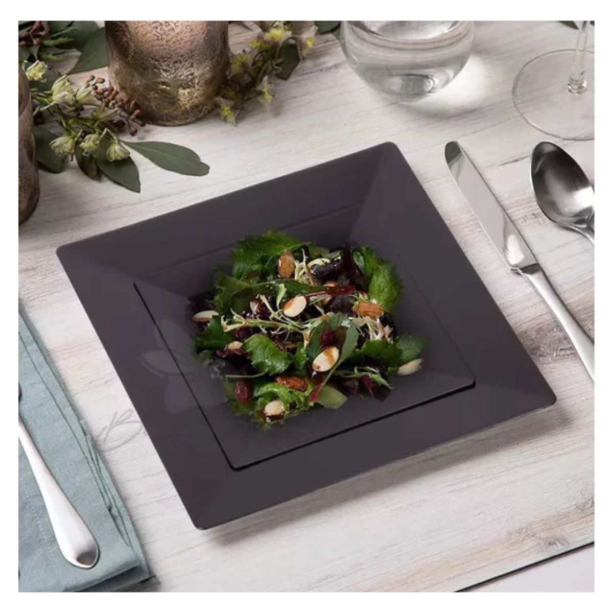 50 Platos Desechables Cuadrados Elegantes, Fiesta, Plástico NEGRO