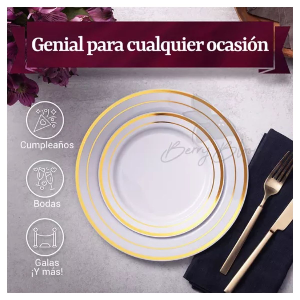 Platos Desechables Elegantes Plástico, Vajilla Fiesta, 50 Pz BLANCO