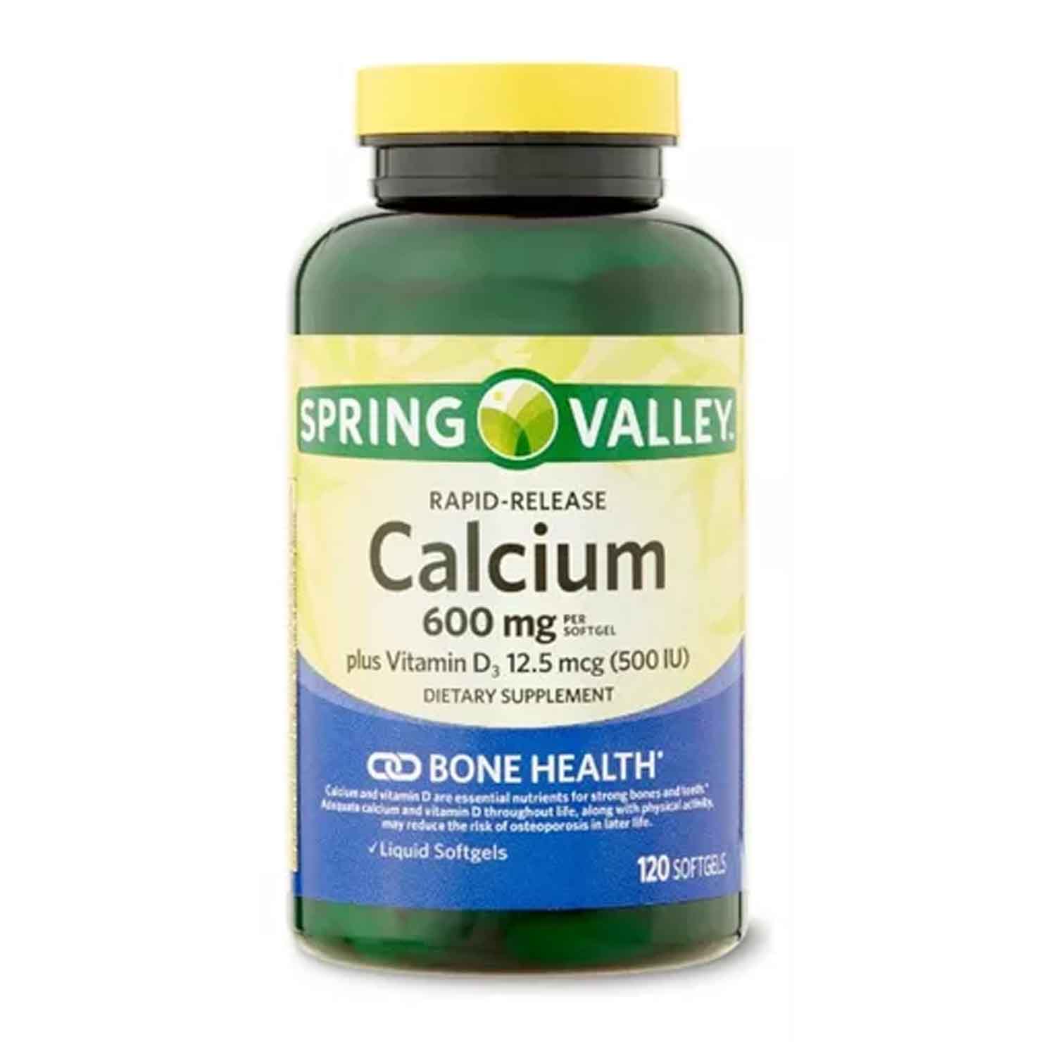 Calcio 600mg + Vitamina D3 1000iu Spring Valley 120 tabletas ayuda Huesos