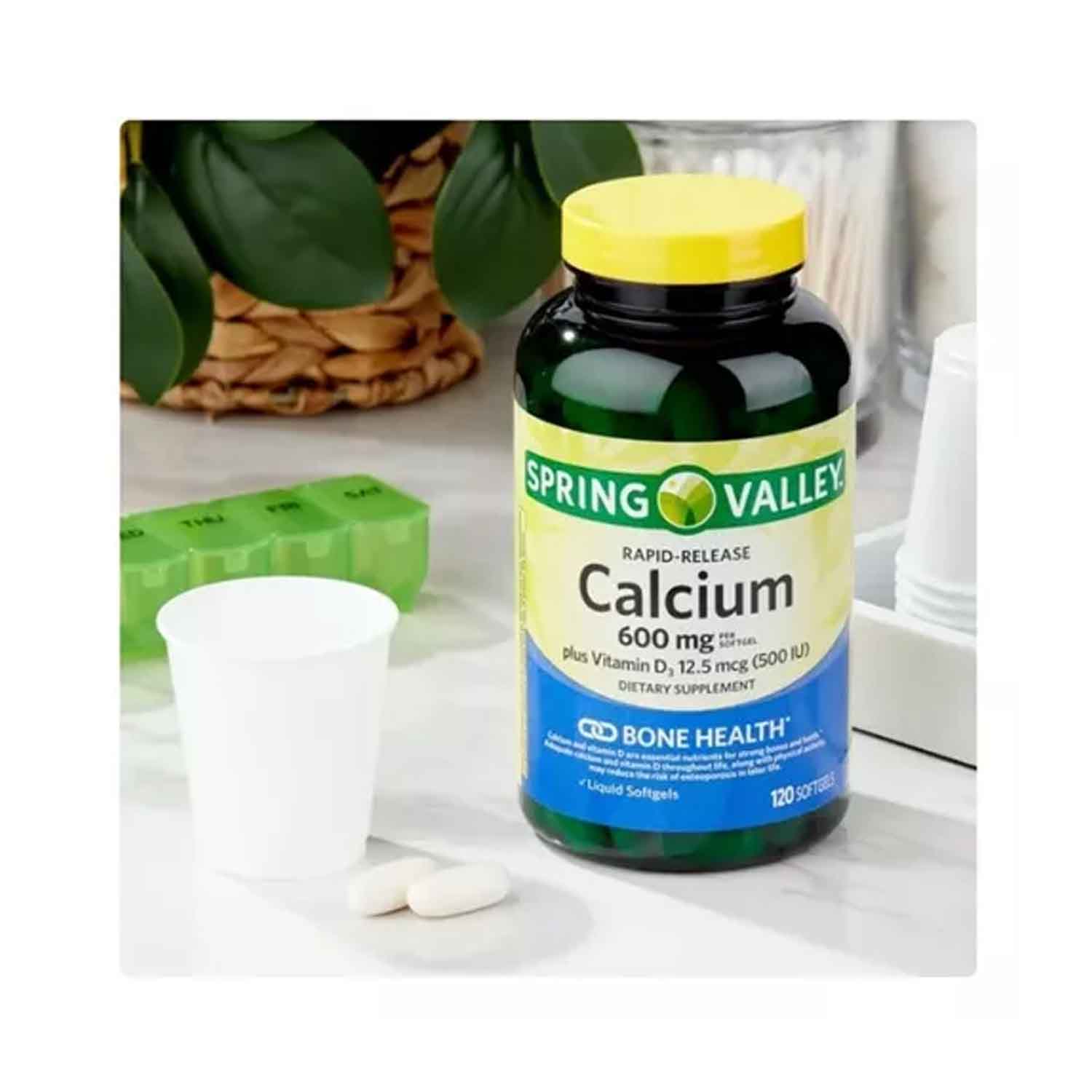 Calcio 600mg + Vitamina D3 1000iu Spring Valley 120 tabletas ayuda Huesos