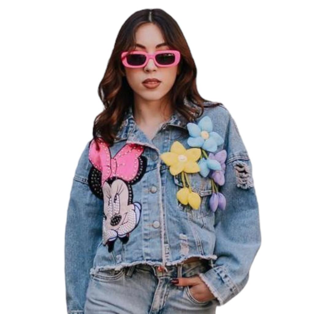 Chamarra Corta De Meclilla Diseño Minnie Mouse 3d Lentejuela