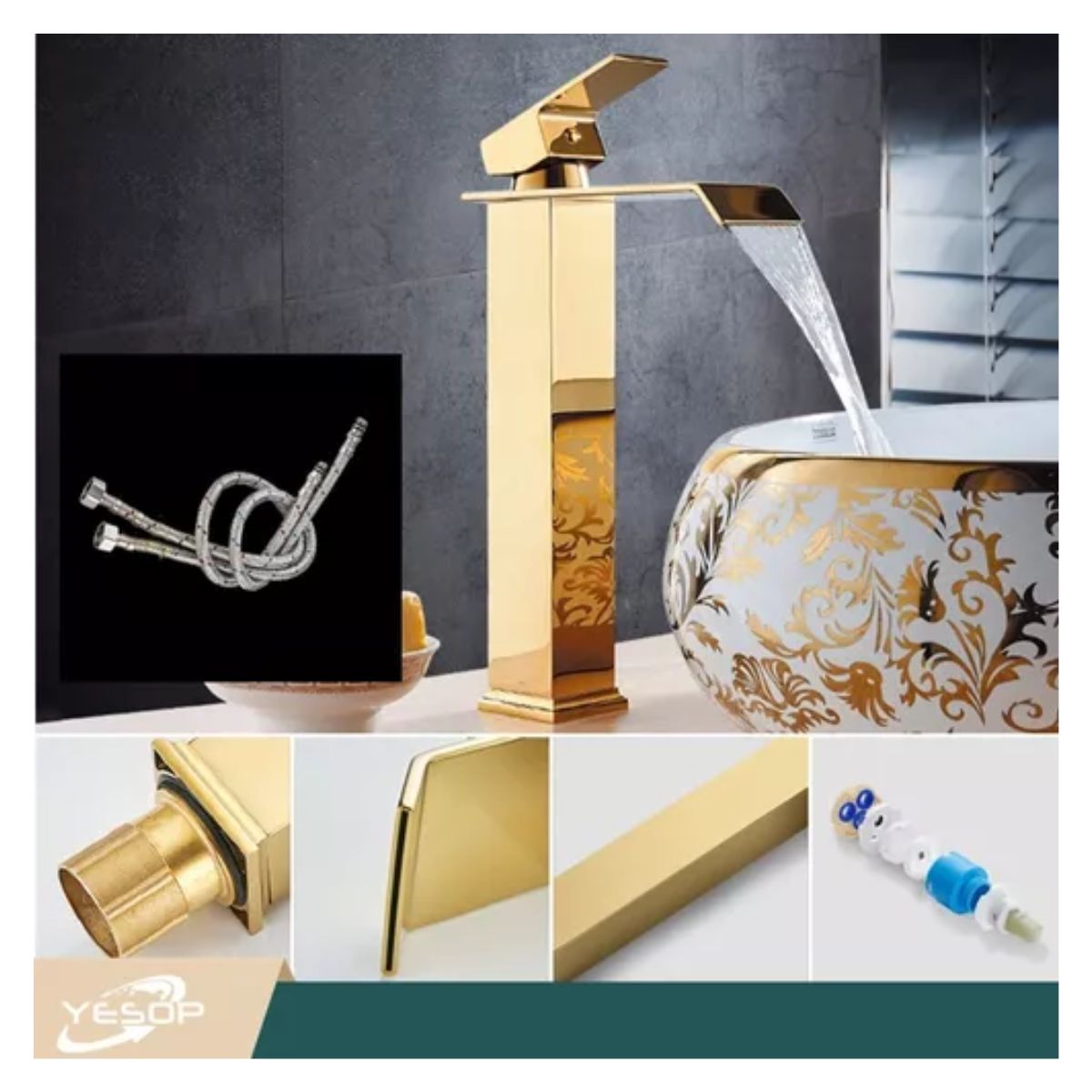 Grifo Mezclador Monomando Para Lavabo De Baño Dorado 30cm dorado