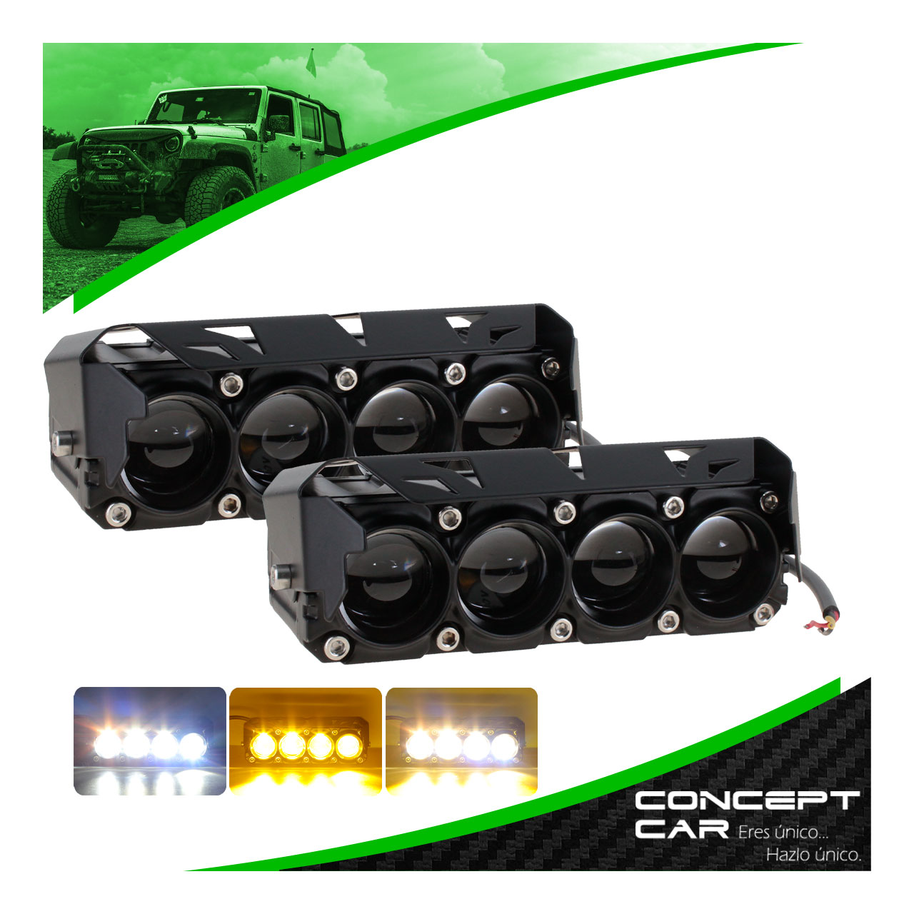 Par Faro Tipo Buho Bicolor 4 Led Lupa Exploradora Auto Moto