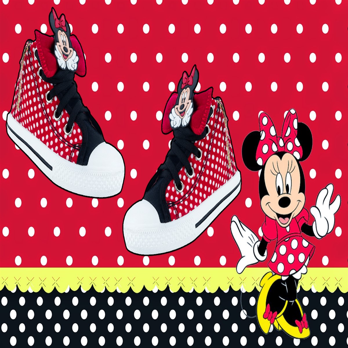 Tenis Niña Bota Lona Minie Ratoncita Moños Casuales Moda 1001-rlm Rojo.
