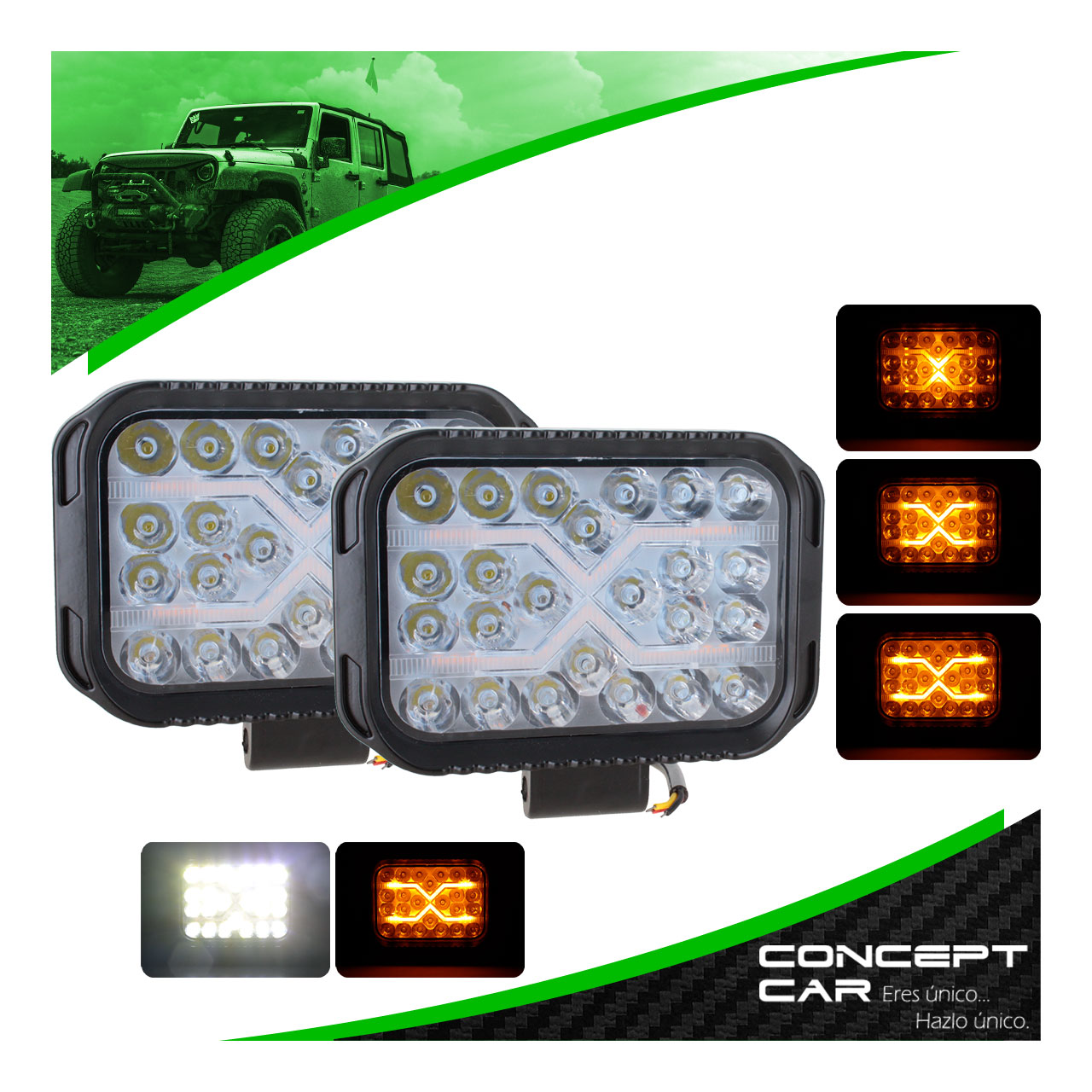 Par Faro Cuadrado 24 Led Auxiliar Bicolor 4x4 Potente 12-24v