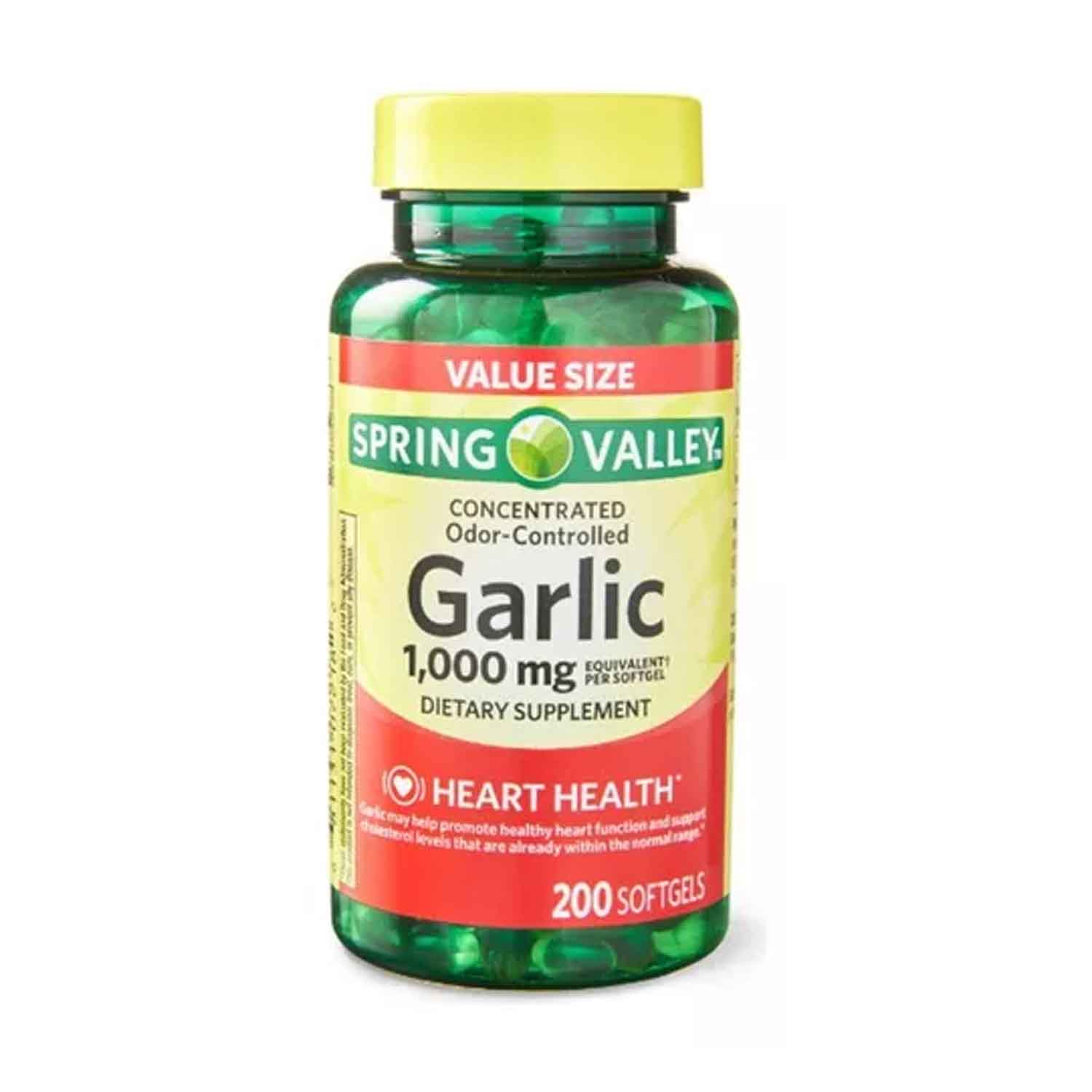 Extracto De Ajo 1000mg Spring Valley 200 softgels Garlic Sin Olor