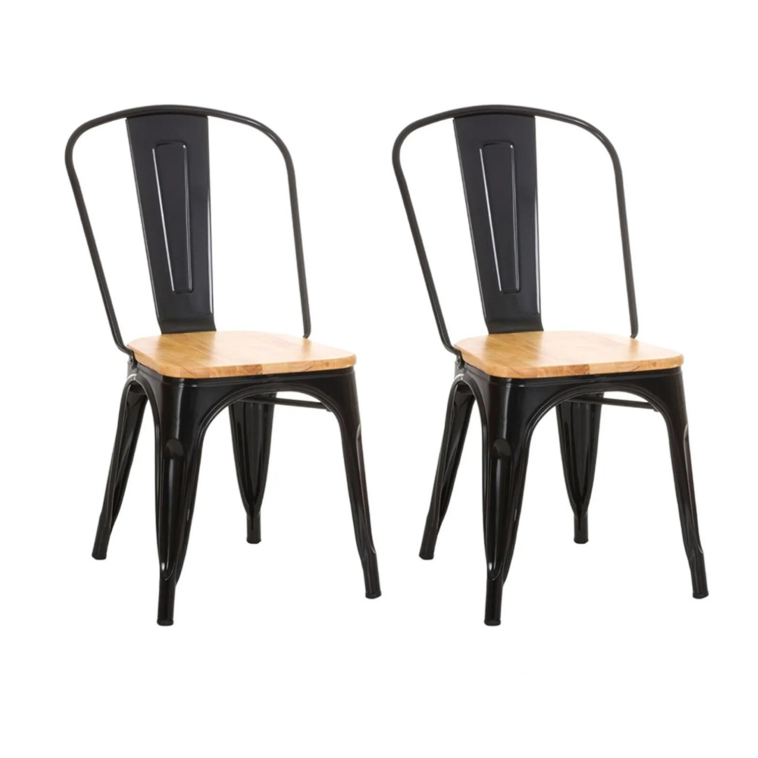 Silla Tolix De Metal Con Asiento Madera 2 Pzas Para Comedor Negro