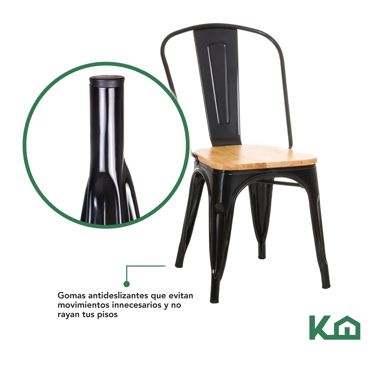 Silla Tolix De Metal Con Asiento Madera 2 Pzas Para Comedor Negro