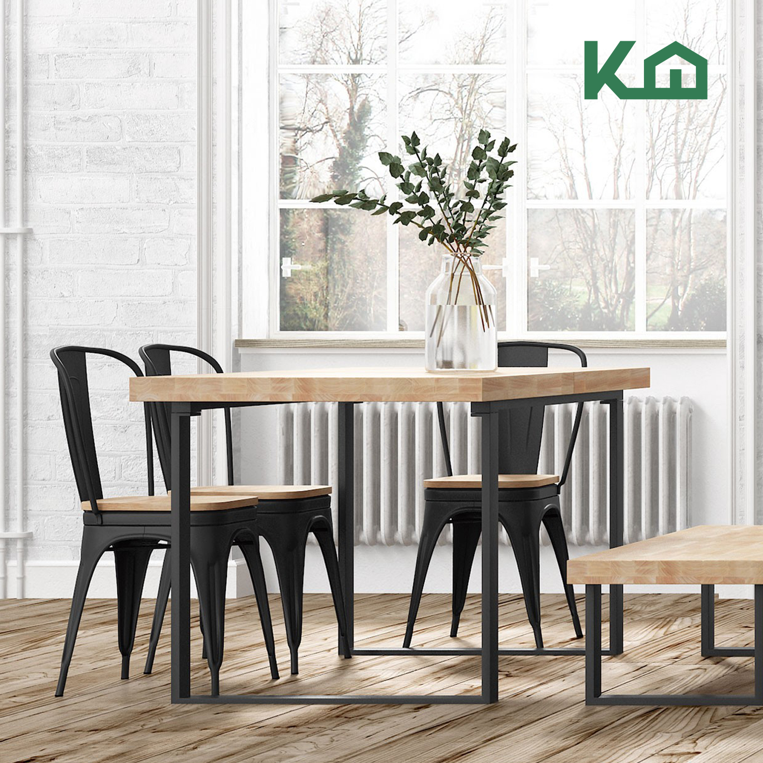 Silla Tolix De Metal Con Asiento Madera 2 Pzas Para Comedor Negro