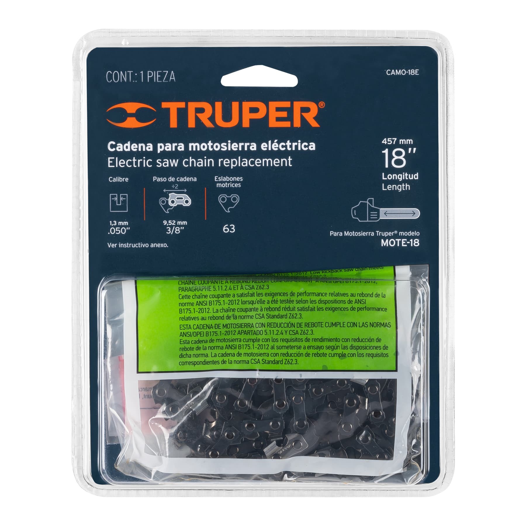 CADENA DE REPUESTO PARA MOTOSIERRA ELÉCTRICA 18", TRUPER 16629