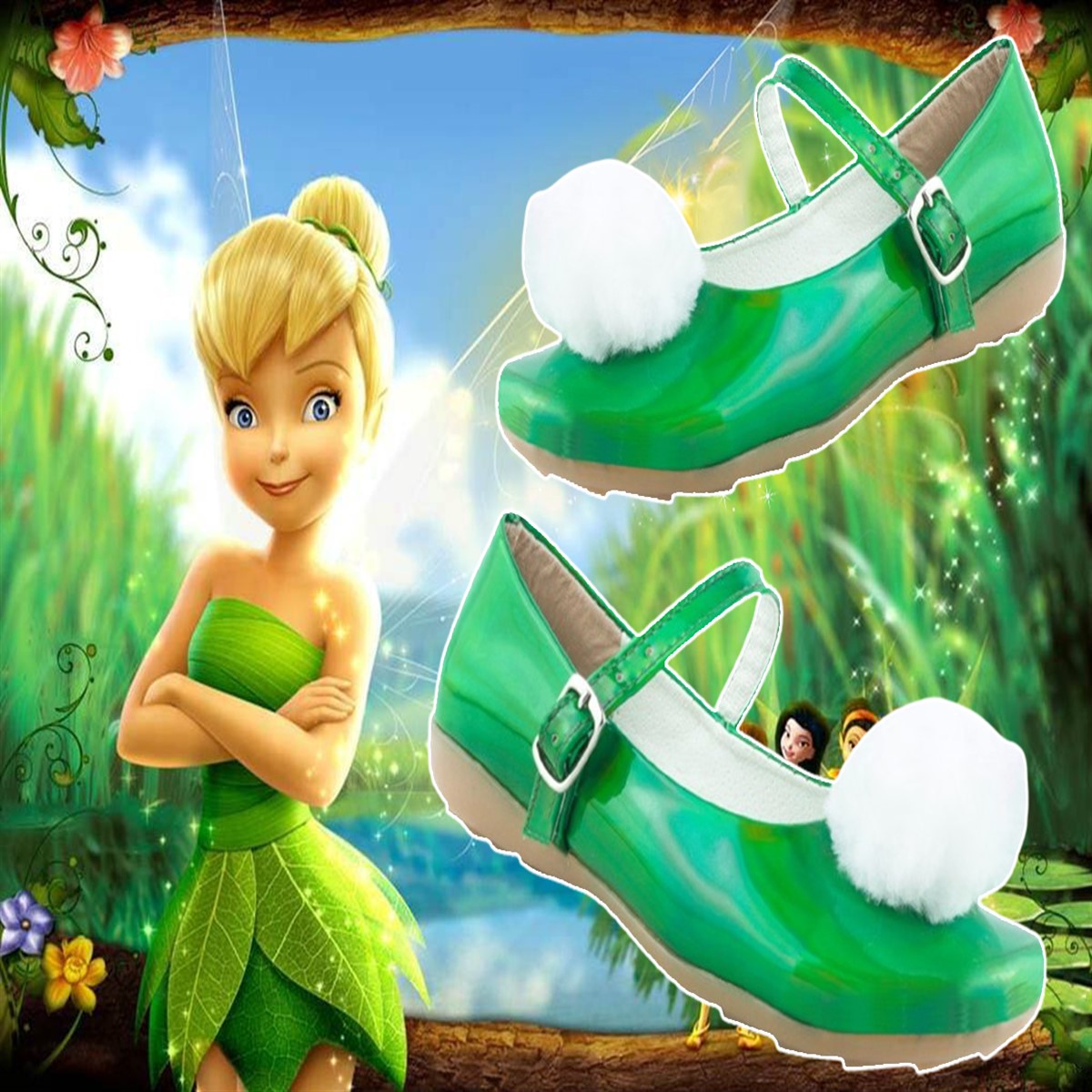 Zapato Niñas Campanita Zapatillas Princesas 07-VC Verde Tornasol.