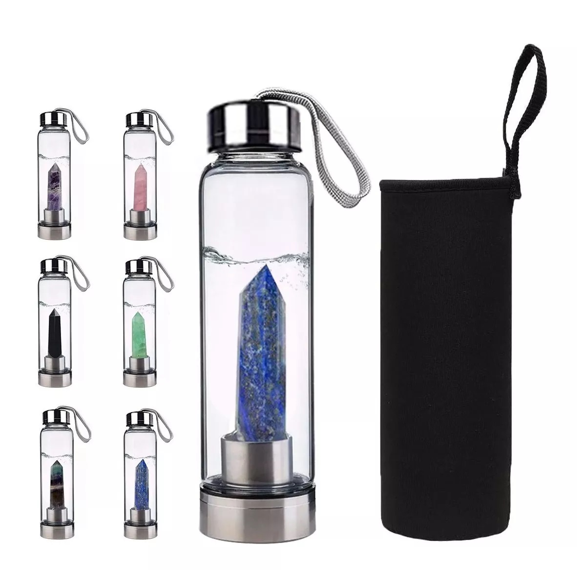 Termo Botella Agua Piedra Con Cristal Energético Y Cuarzo Azul