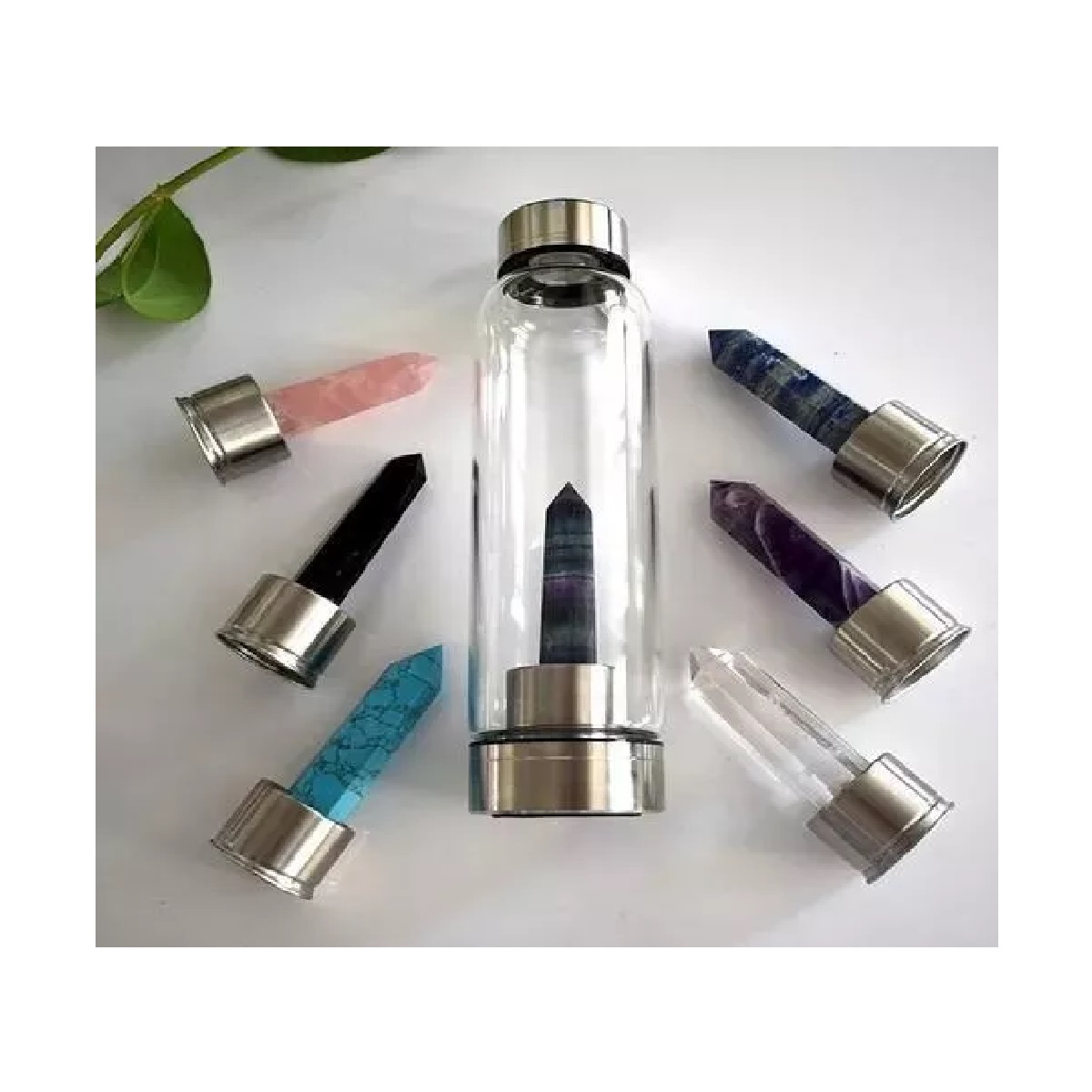 Termo Botella Agua Piedra Con Cristal Energético Y Cuarzo Azul