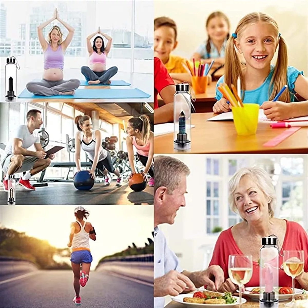 Termo Botella Agua Piedra Con Cristal Energético Y Cuarzo Azul