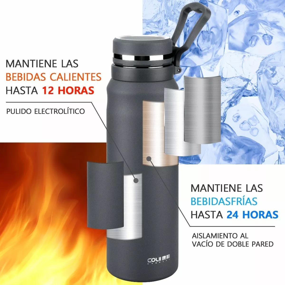 Termo Acero Inoxidable Con Infusor De Té,taza Térmica 1000ml Gris
