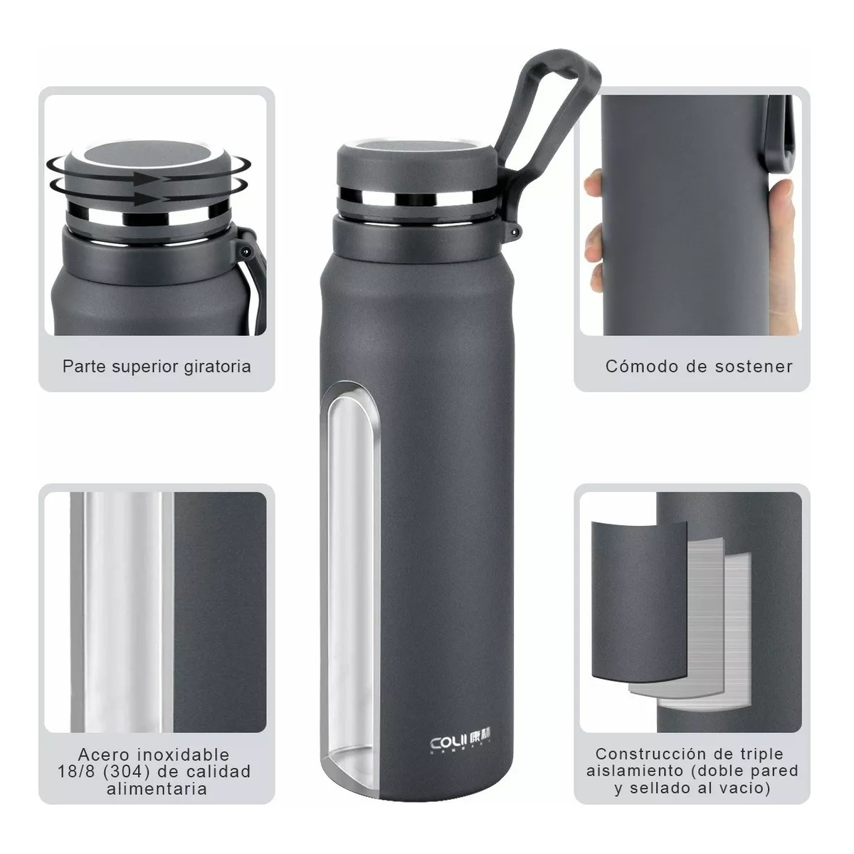 Termo Acero Inoxidable Con Infusor De Té,taza Térmica 1000ml Gris