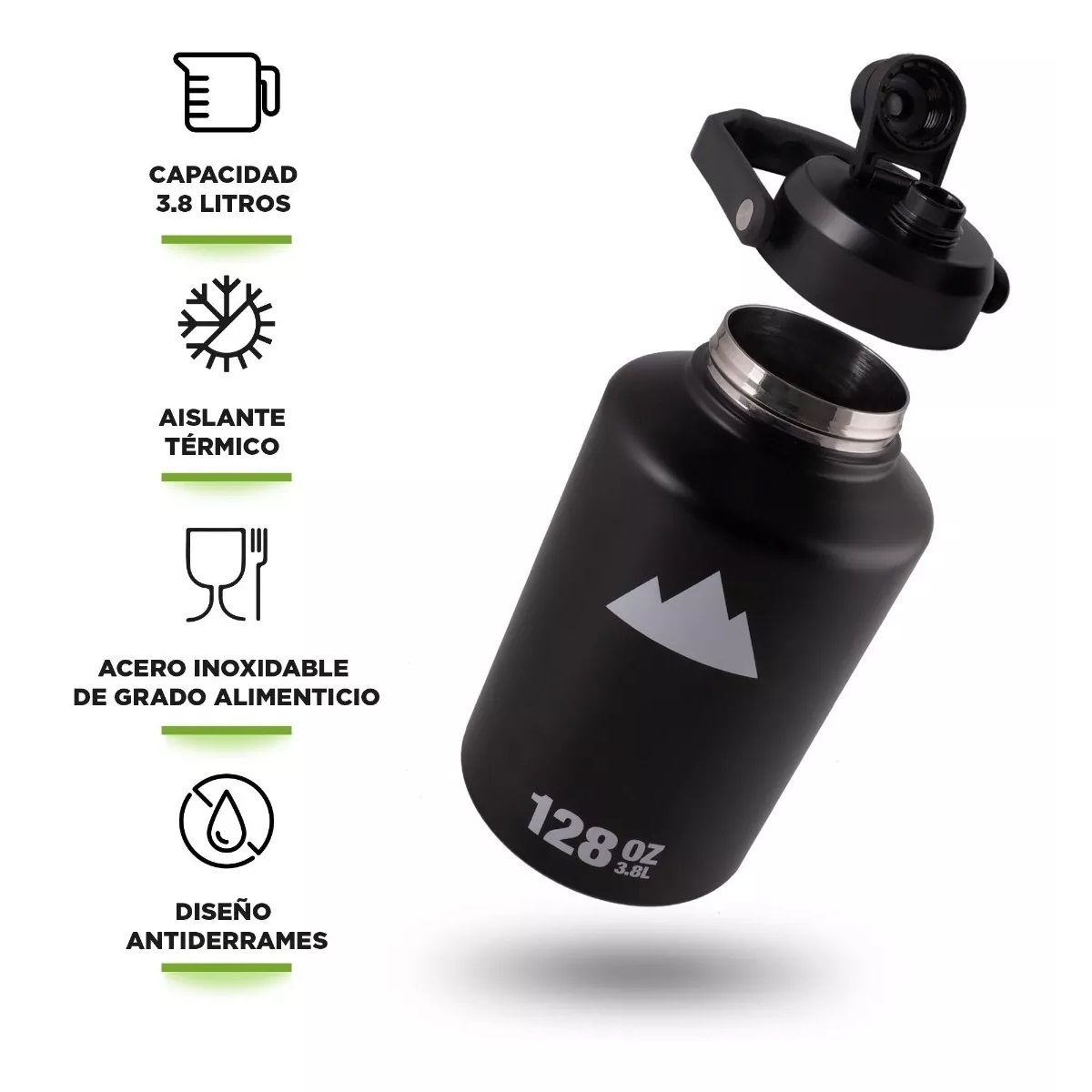 Termo Acero Inoxidable Doble Pared Extra Grande 3.78 Litros Color Negro