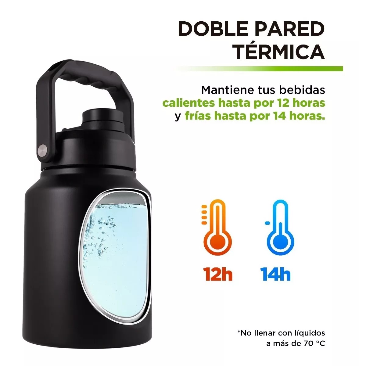 Termo Acero Inoxidable Doble Pared Extra Grande 3.78 Litros Color Negro