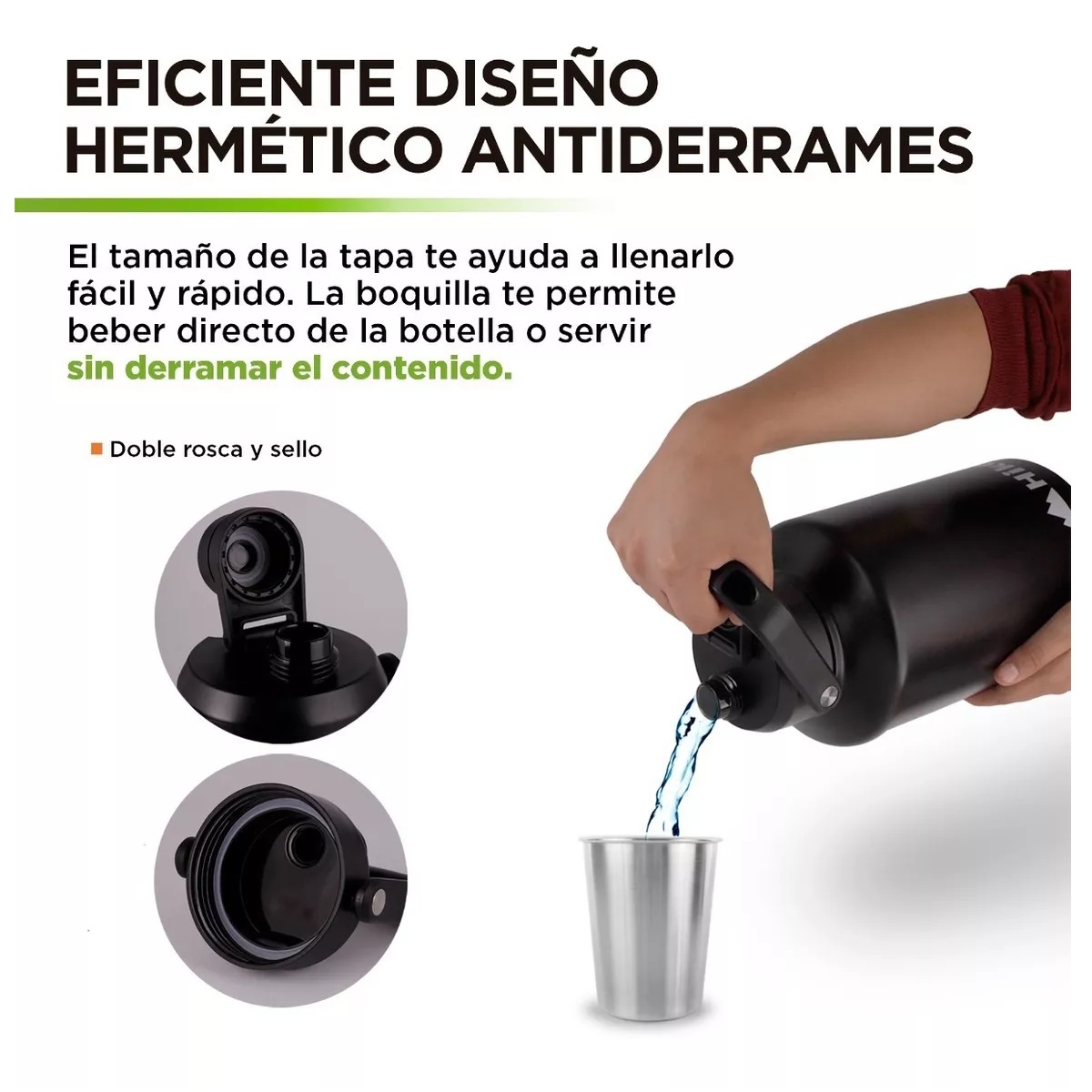 Termo Acero Inoxidable Doble Pared Extra Grande 3.78 Litros Color Negro