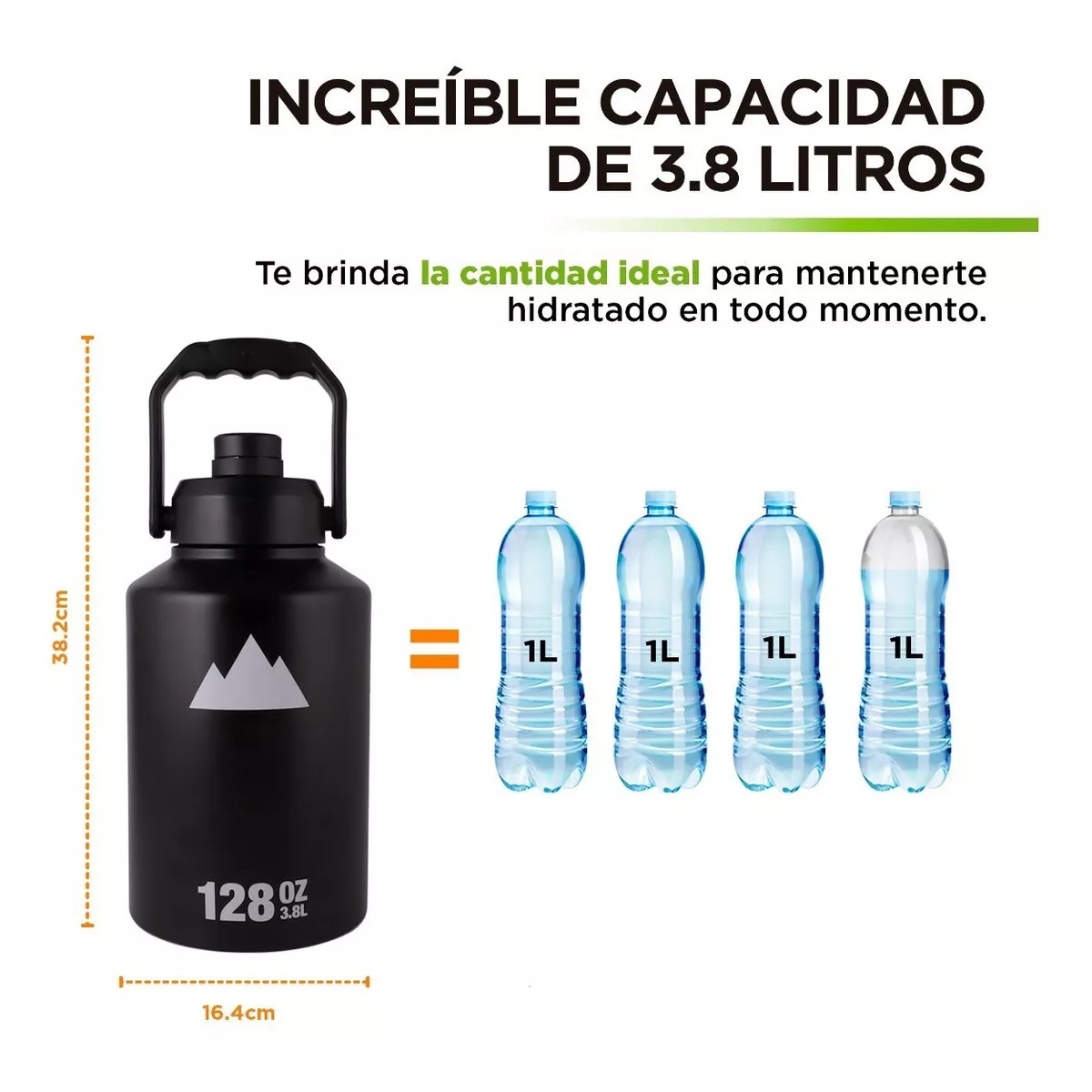 Termo Acero Inoxidable Doble Pared Extra Grande 3.78 Litros Color Negro