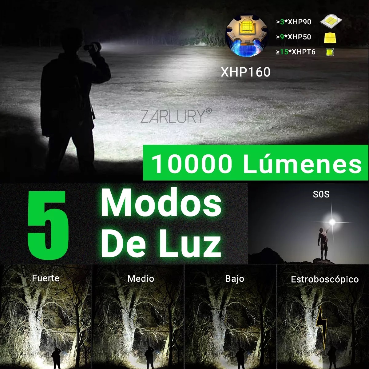 Lámpara Táctica Recargable Xhp160 Linterna Potente 10000lm