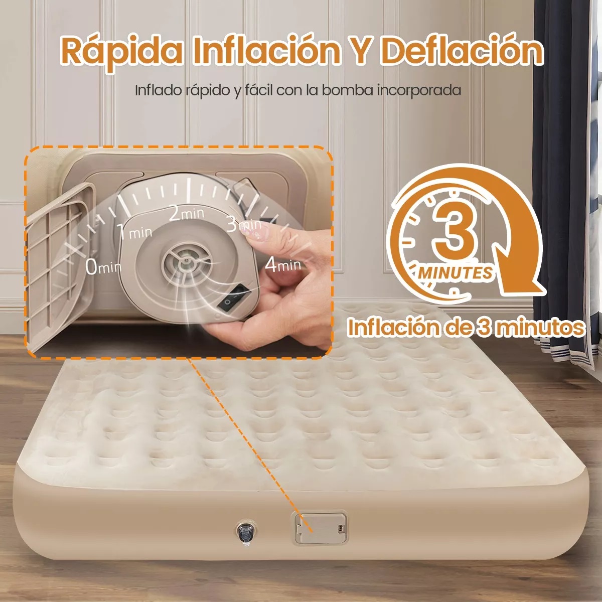 Colchón Inflable King Size Con Bomba Eléctrica 200x200x22cm