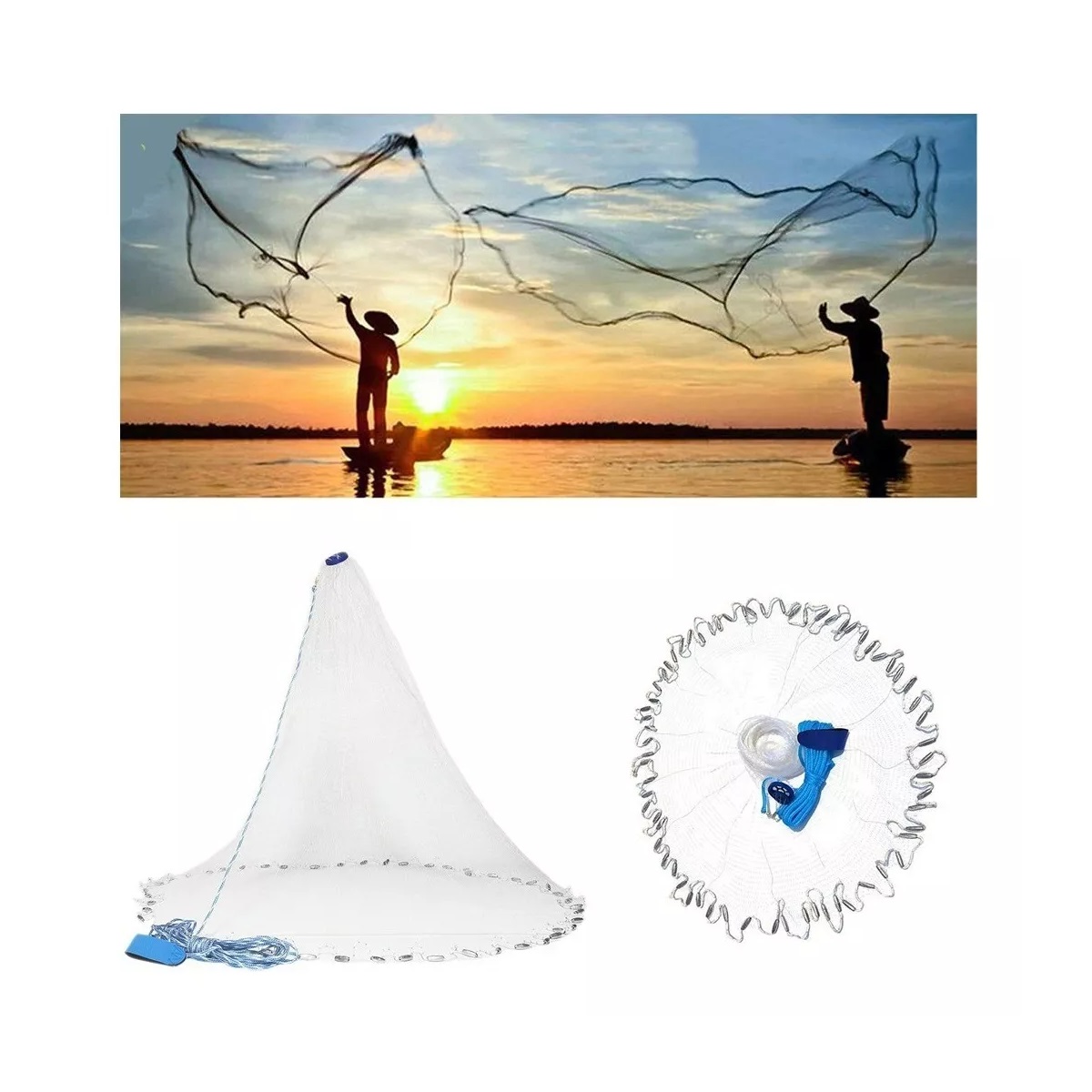 Red De Pesca De Agua Salada, Abre 4.80m, Atarraya Camaronera