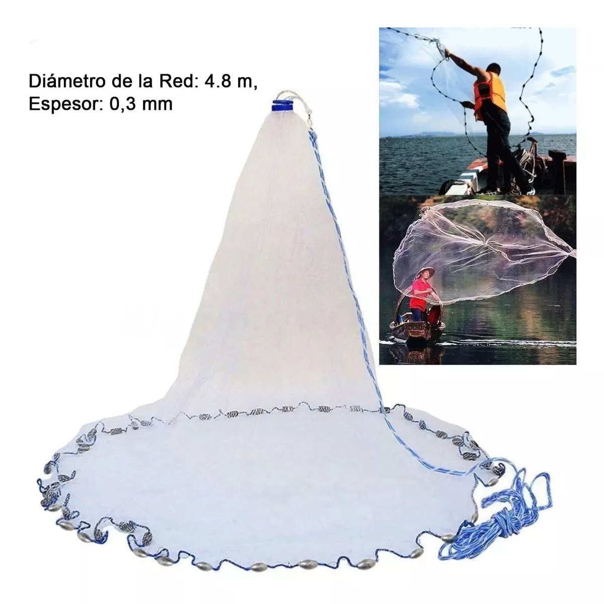 Red De Pesca De Agua Salada, Abre 4.80m, Atarraya Camaronera