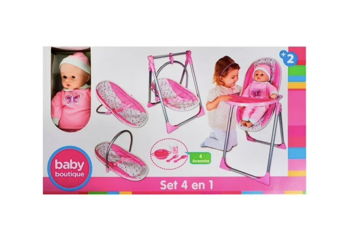 Muñeca Bebe Con Cuna Y Carriola 4 en 1 .