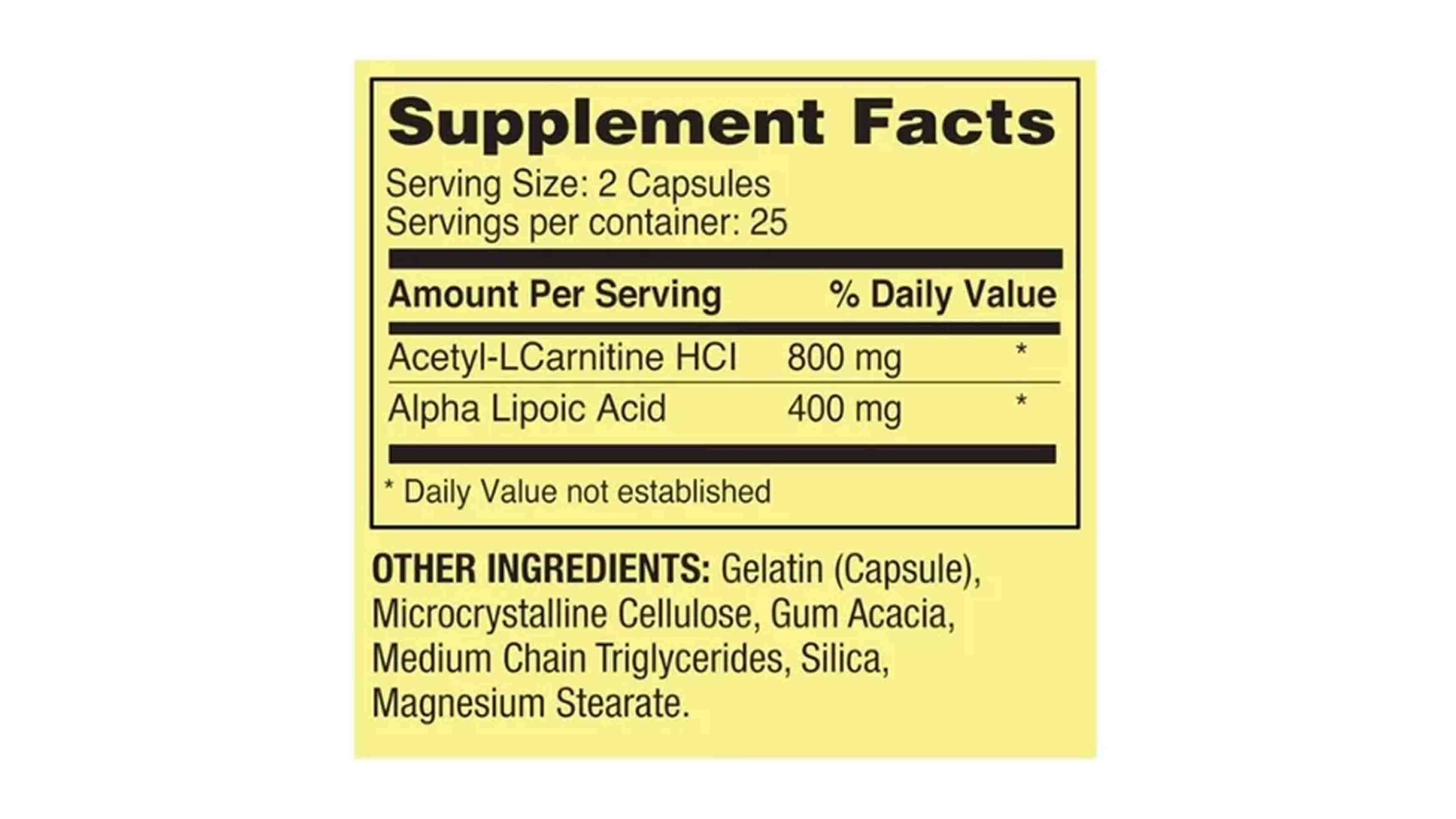 Acetil L Carnitina 400mg Spring Valley + Acido Alfa Lipoico 200mg 50 caps