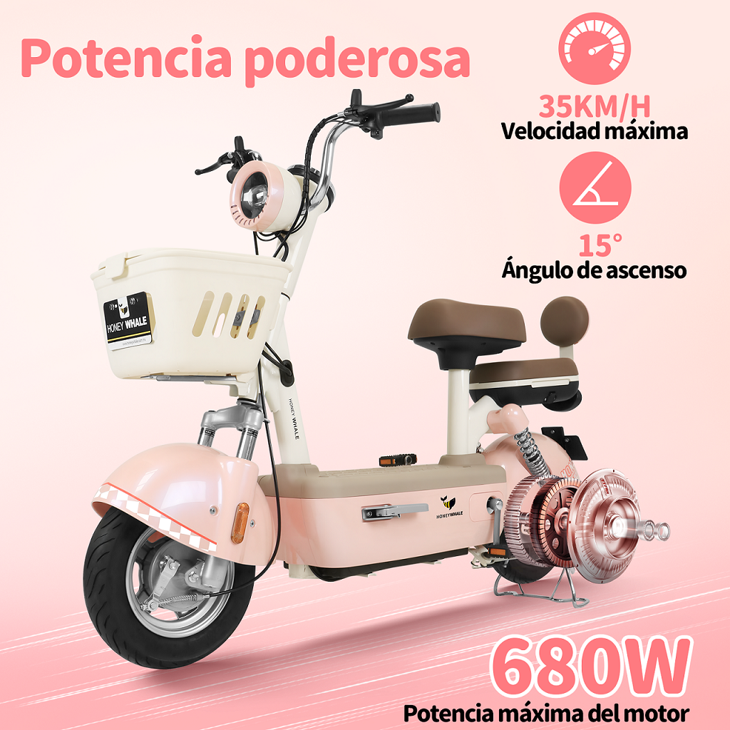 Motobici Eléctrica Honey Whale U4S Rosa.