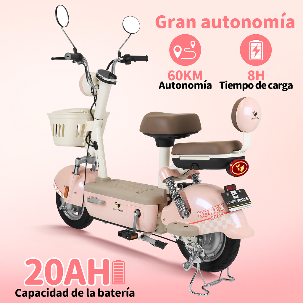 Motobici Eléctrica Honey Whale U4S Rosa.