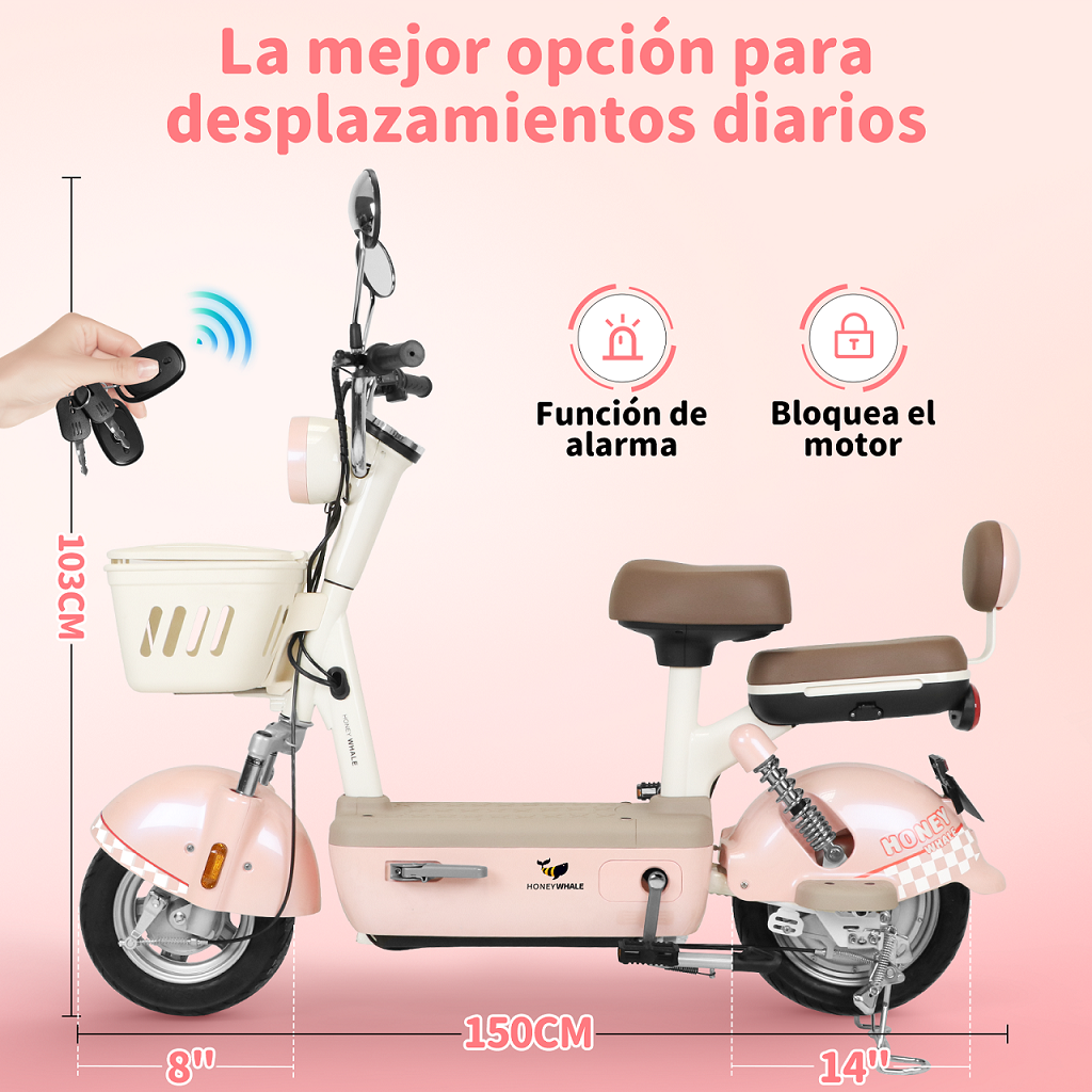 Motobici Eléctrica Honey Whale U4S Rosa.