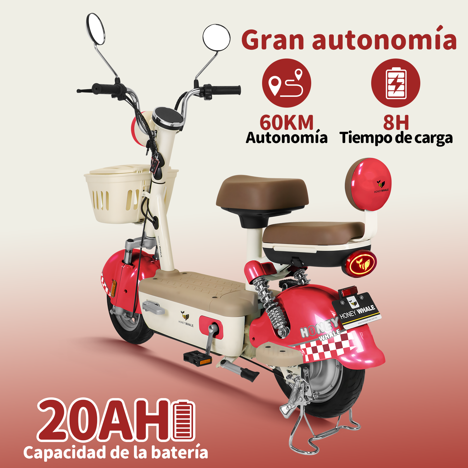 Motobici Eléctrica Honey Whale U4S Rojo.