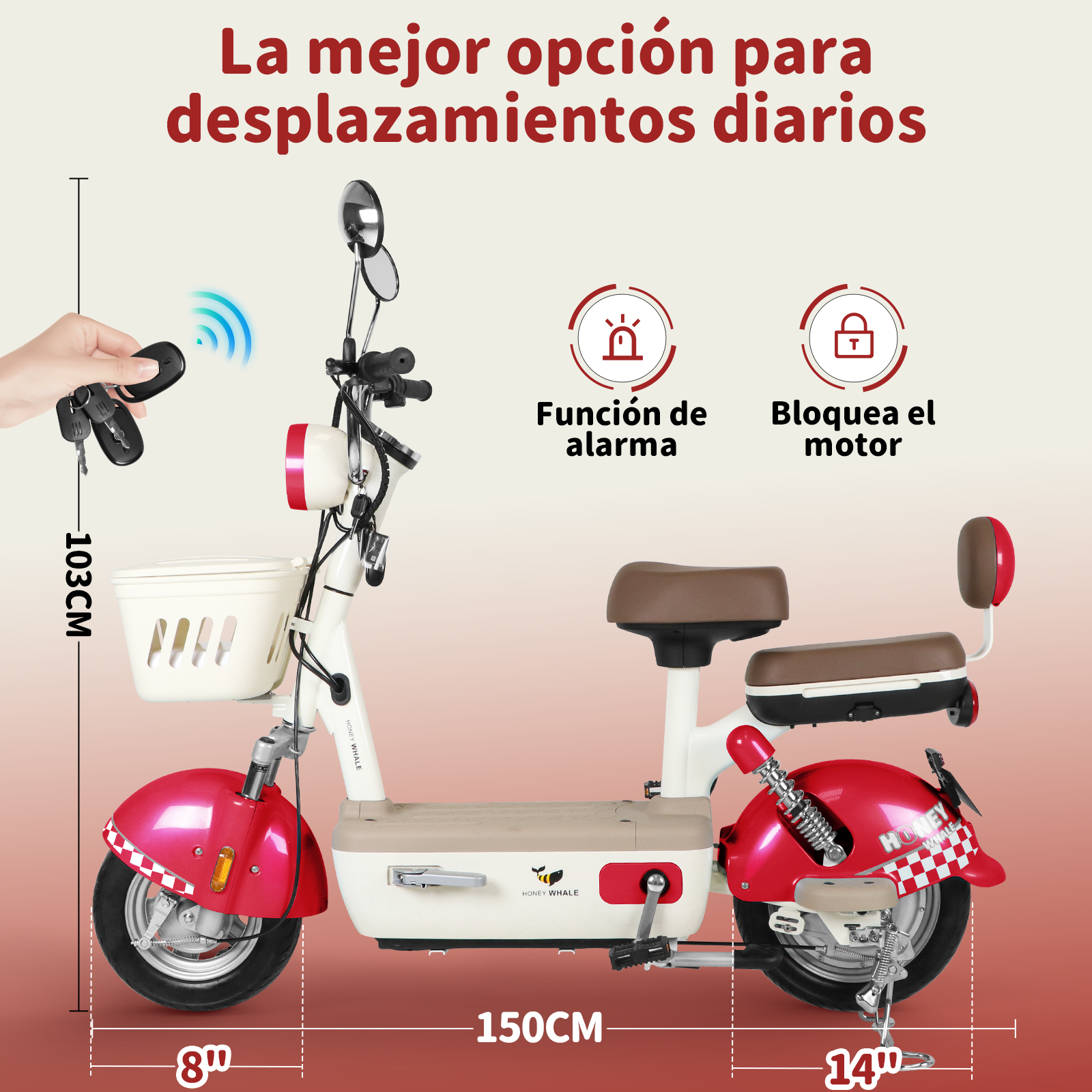 Motobici Eléctrica Honey Whale U4S Rojo.