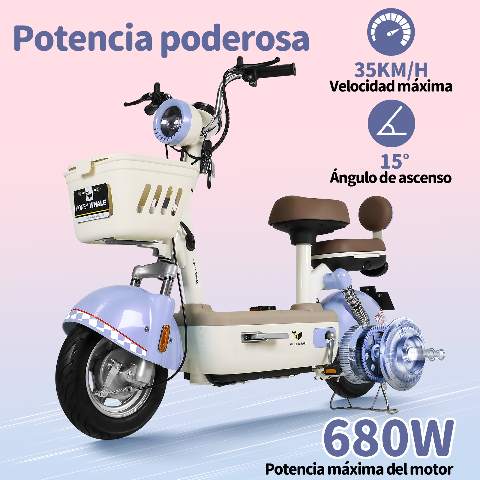 Motobici Eléctrica Honey Whale U4S Morado.