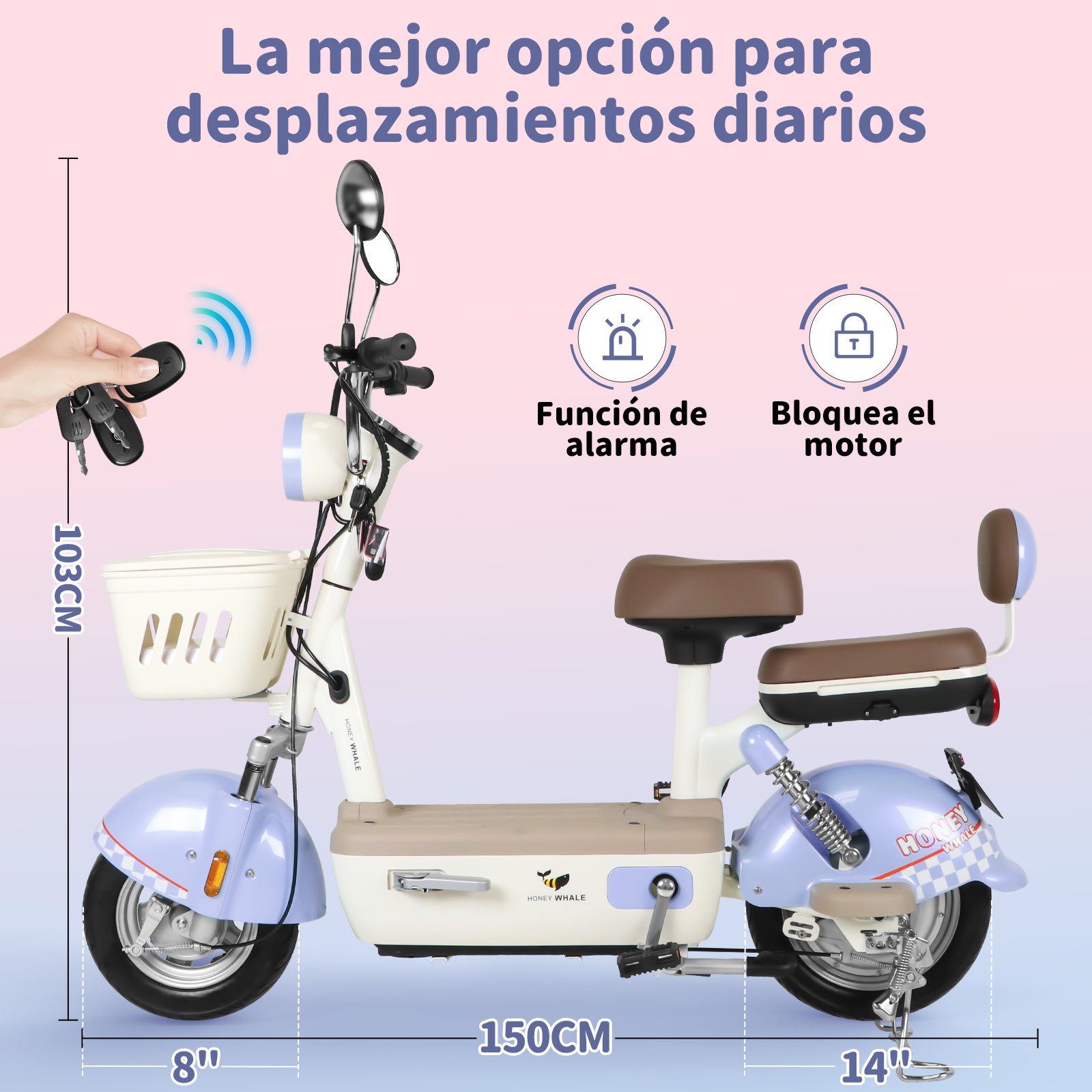 Motobici Eléctrica Honey Whale U4S Morado.