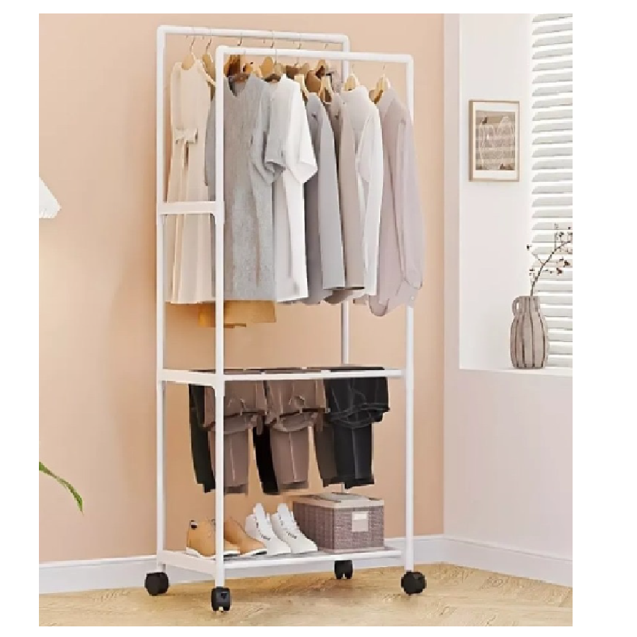 Soporte Perchero Y Zapatera Multifuncional Con Llantas De 2 Niveles